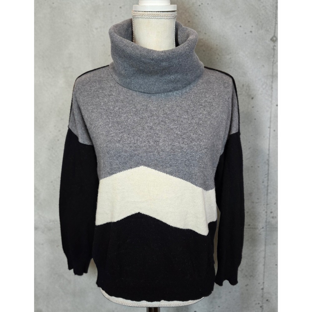 Rossopuro Sweater Small Cashmere Wool Blend Turtleneck Oversized Black Gray‎